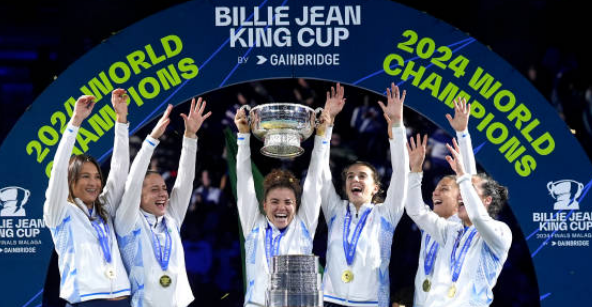 Italy celebrate their 2024 Billie Jean Cup title