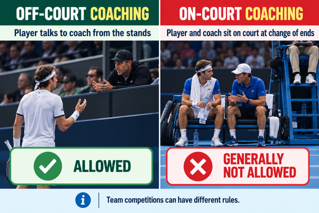 Difference between off-court coaching and on-court coaching in tennis