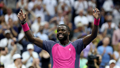 Frances Tiafoe celebrates his US Open 2026 quarter final win