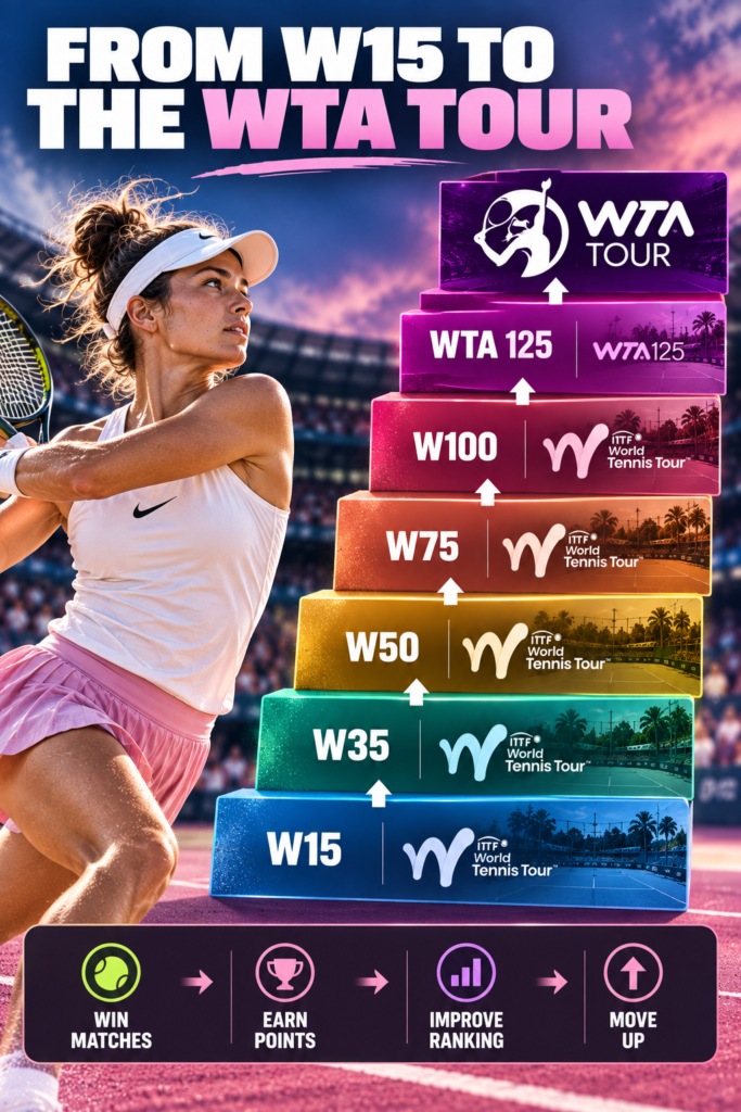 women's tennis pathway from W15 to W100 and the WTA Tour