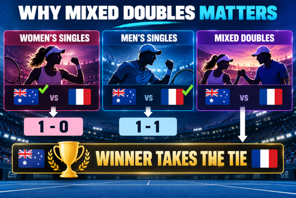United Cup mixed doubles deciding a tied country versus country contest